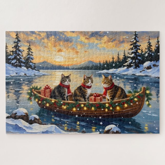 Maine Coon Cat Christmas Boat Holiday (Horizontal)