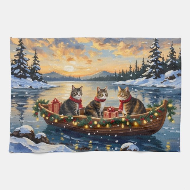 Maine Coon Cat Christmas Boat Holiday Geschirrtuch (Horizontal)