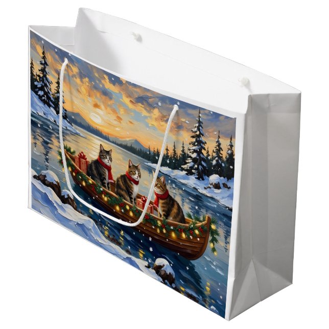 Maine Coon Cat Christmas Boat Holiday Große Geschenktüte (Vorderseite Schrägansicht)