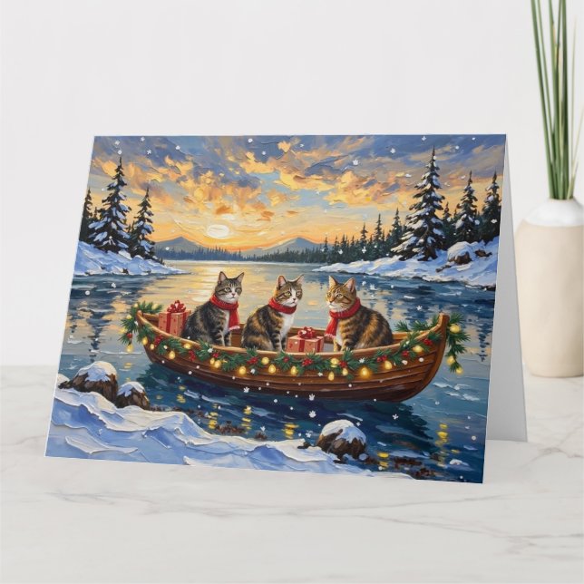 Maine Coon Cat Christmas Boat Holiday Karte (Vorderseite)