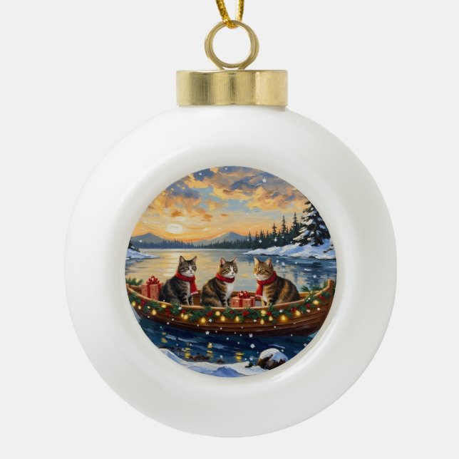 Maine Coon Cat Christmas Boat Holiday Keramik Kugel-Ornament (Vorderseite)