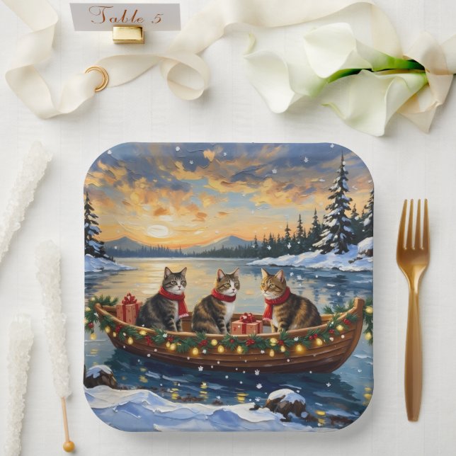 Maine Coon Cat Christmas Boat Holiday Pappteller (Hochzeit)