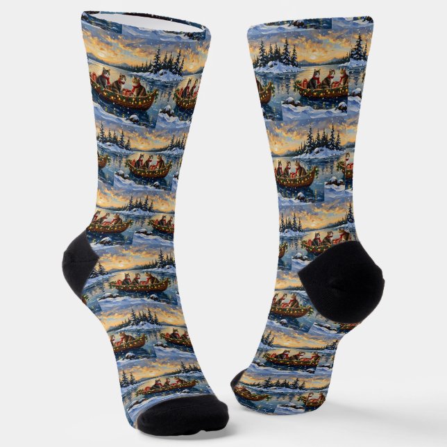 Maine Coon Cat Christmas Boat Holiday Socken (Gewinkelt)