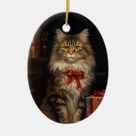 Maine Coon Cat Christmas Keramik Ornament