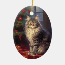 Maine Coon Cat Christmas Keramik Ornament