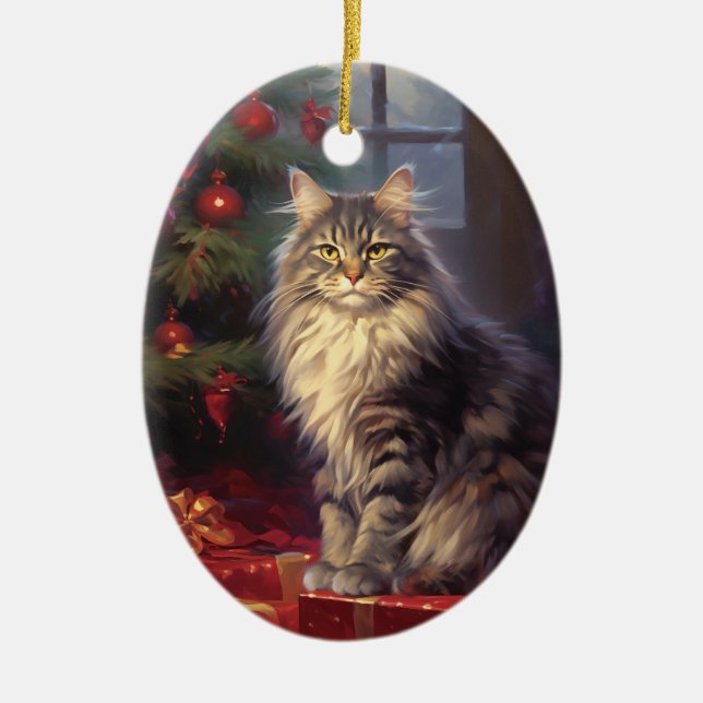 Maine Coon Cat Christmas Keramik Ornament (Vorne)