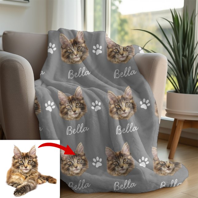 Maine Coon Cat, Custom Pet grau Fleecedecke (Von Creator hochgeladen)