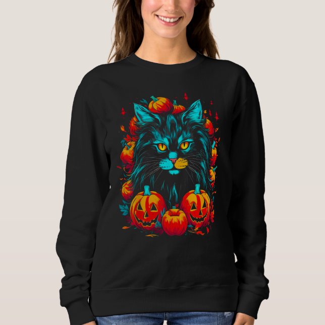 Maine Coon Cat Halloween Sweatshirt (Vorderseite)