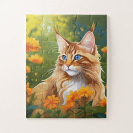 Maine Coon Cat im Feld Blume