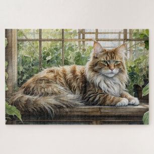 Maine Coon Cat im gemütlichen Innengarten