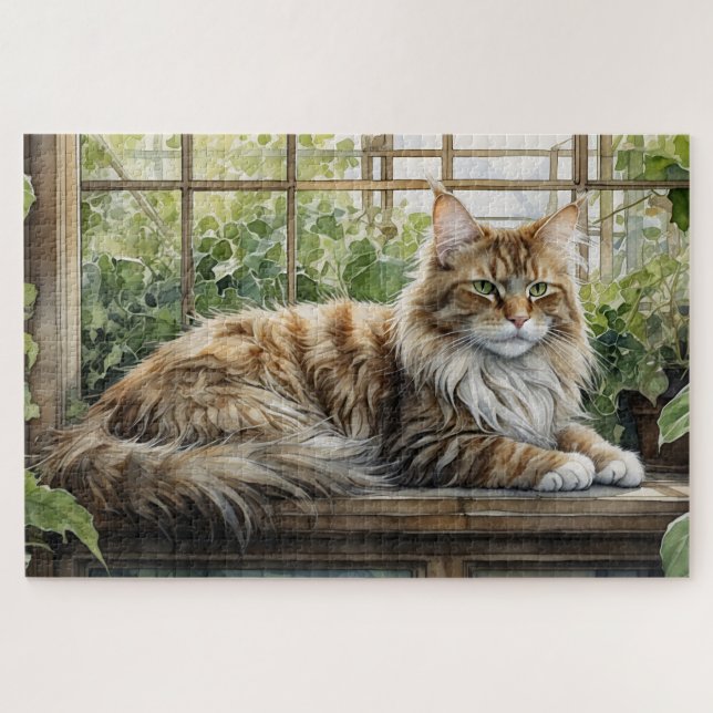 Maine Coon Cat im gemütlichen Innengarten (Horizontal)