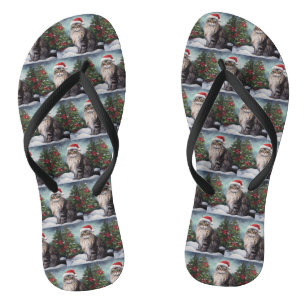 Maine Coon Cat in Schnee Weihnachten Flip Flops