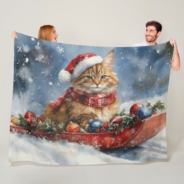 Maine Coon Cat in Sledge Let it Schnee Weihnachten Fleecedecke (Beispiel)