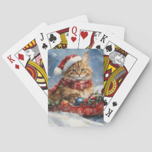 Maine Coon Cat in Sledge Let it Schnee Weihnachten Spielkarten