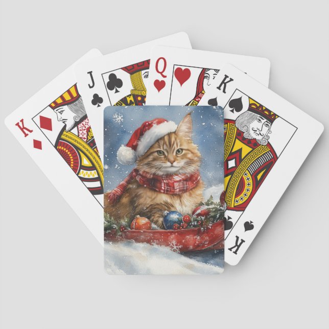 Maine Coon Cat in Sledge Let it Schnee Weihnachten Spielkarten (Rückseite)