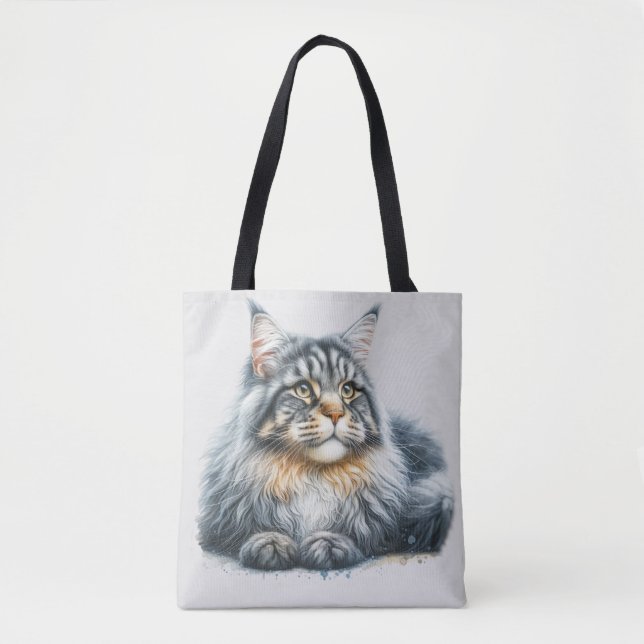 Maine Coon Cat Liebe in Wasserfarbe Tasche (Vorderseite)