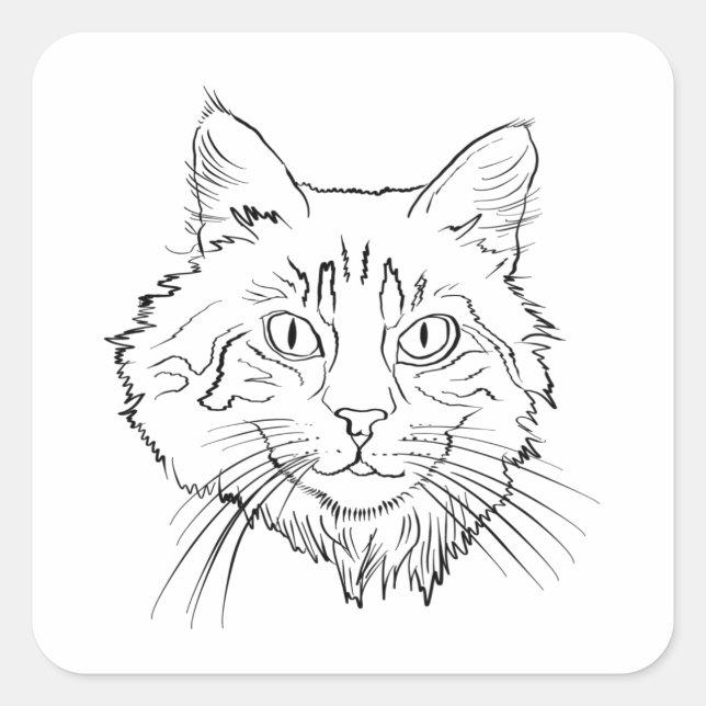 Maine Coon Cat Line Art Quadratischer Aufkleber (Vorderseite)