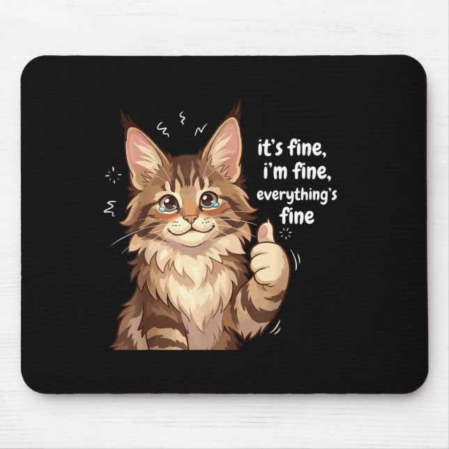 Maine Coon Cat Meme It's Fine I'm Fine Everything' Mousepad (Vorne)