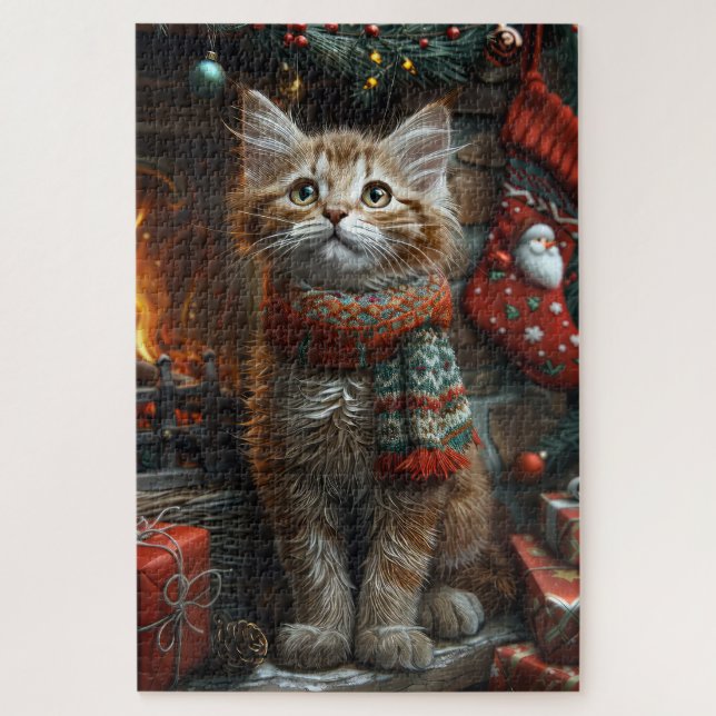 Maine Coon Cat mit Weihnachtsgeschenken Kamin (Vertikal)