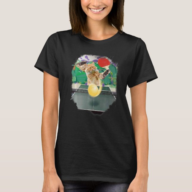 Maine Coon Cat Playing Table Tennis Ping Pong Prem T-Shirt (Vorderseite)