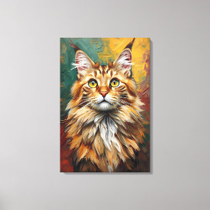 Maine Coon Cat Portrait Vibrant Oil Painting Leinwanddruck
