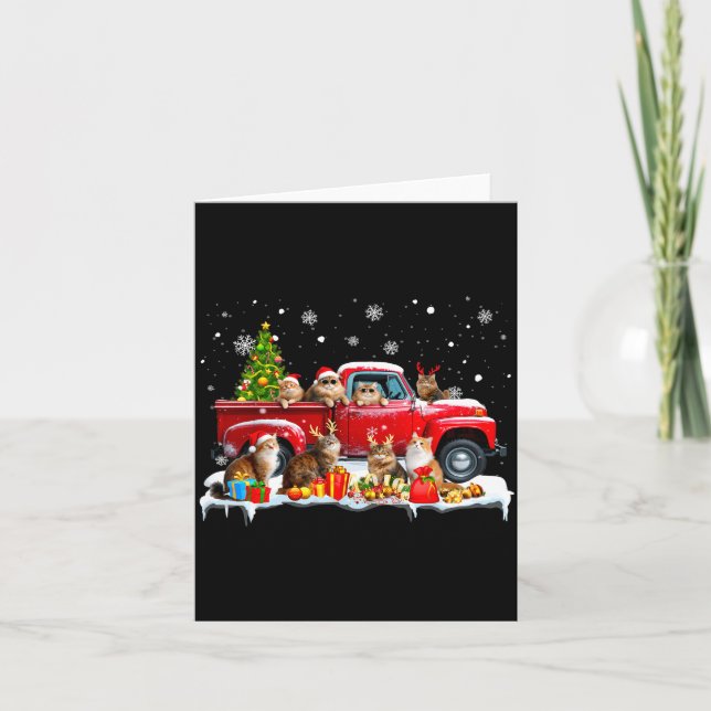 Maine Coon Cat Red Truck Christmas Tree Santa Ugly Karte (Vorderseite)