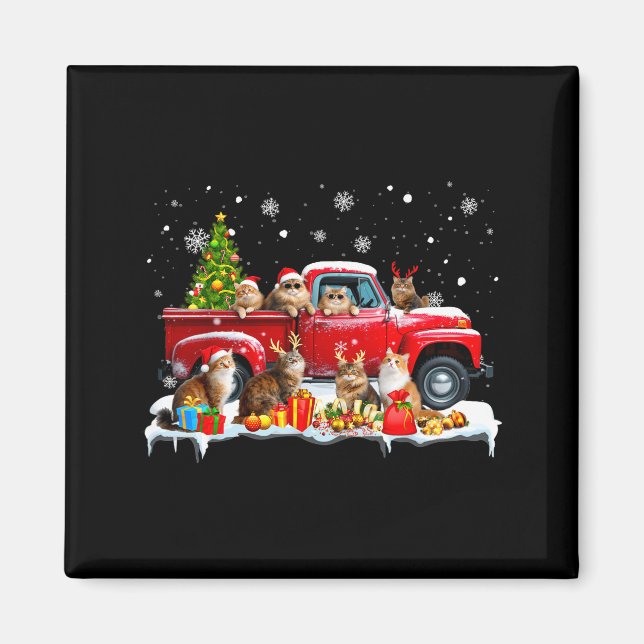 Maine Coon Cat Red Truck Christmas Tree Santa Ugly Magnet (Vorne)
