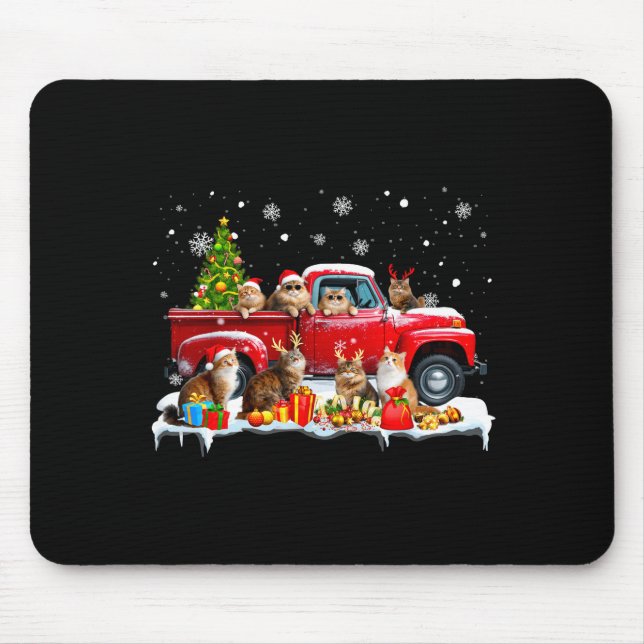 Maine Coon Cat Red Truck Christmas Tree Santa Ugly Mousepad (Vorne)