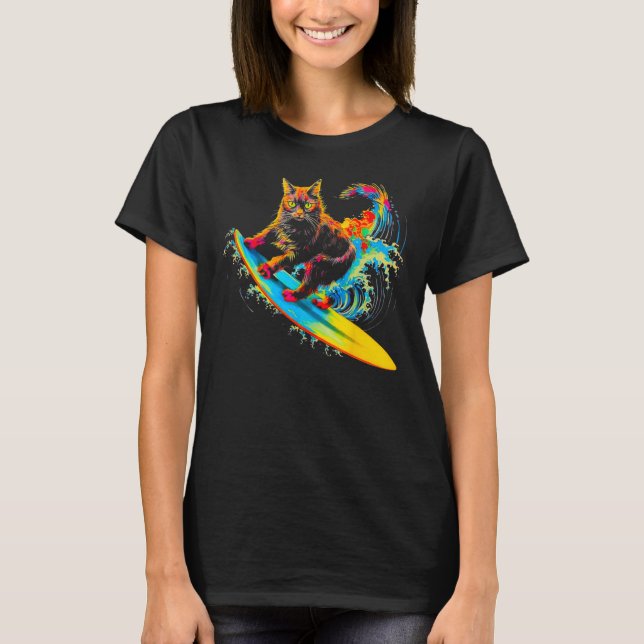 Maine Coon Cat Surf T-Shirt (Vorderseite)