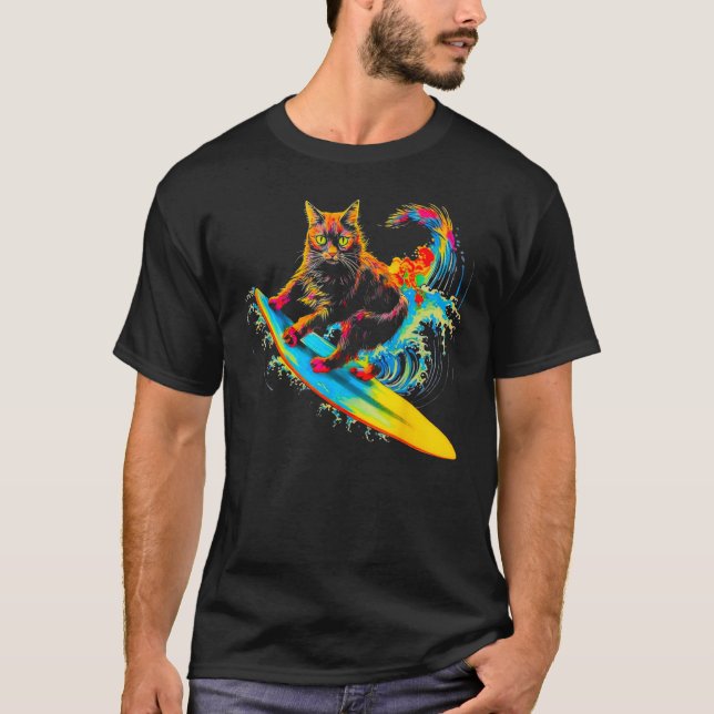 Maine Coon Cat Surf T-Shirt (Vorderseite)