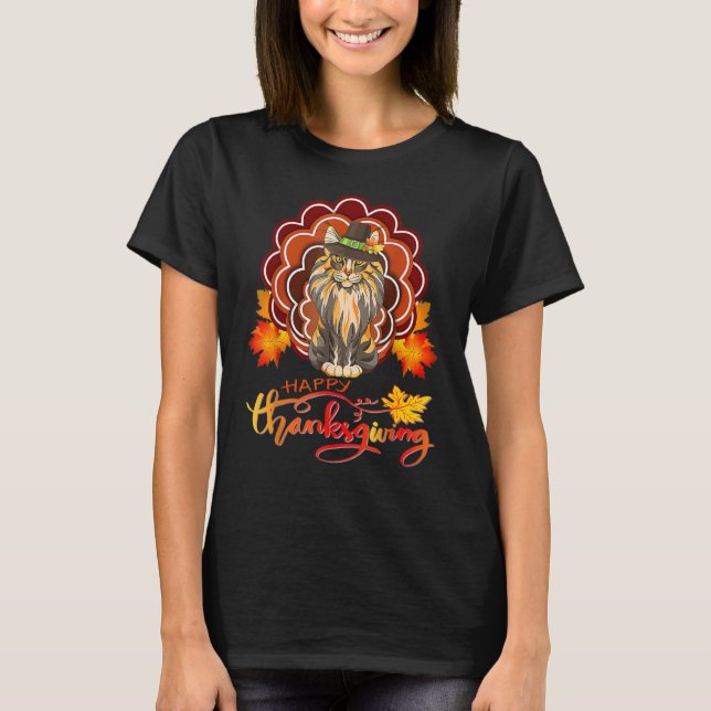 Maine Coon Cat Turkey Happy Thanksgiving 1 T-Shirt (Vorderseite)