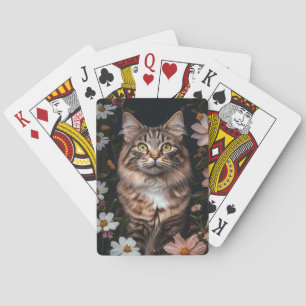 Maine Coon Cat Umgeben von Blume Spielkarten
