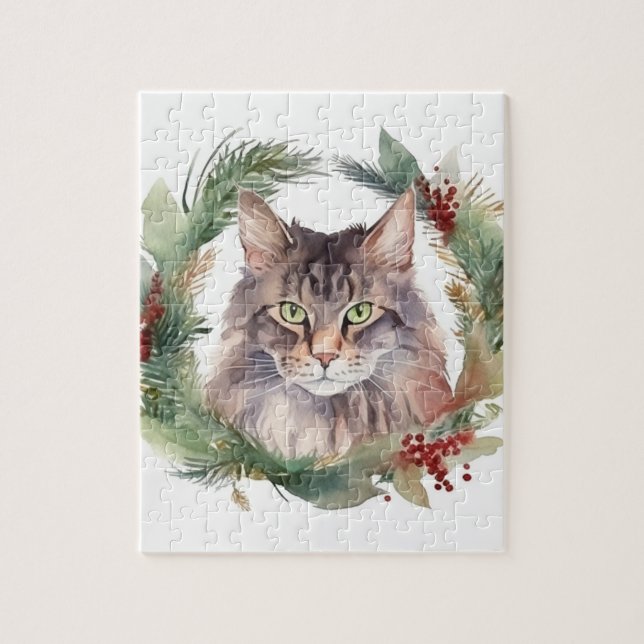 Maine Coon Cat Weihnachtsschreath Festive Kitten (Vertikal)
