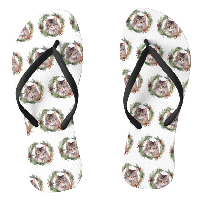 Maine Coon Cat Weihnachtsschreath Festive Kitten Flip Flops (Fußbett)