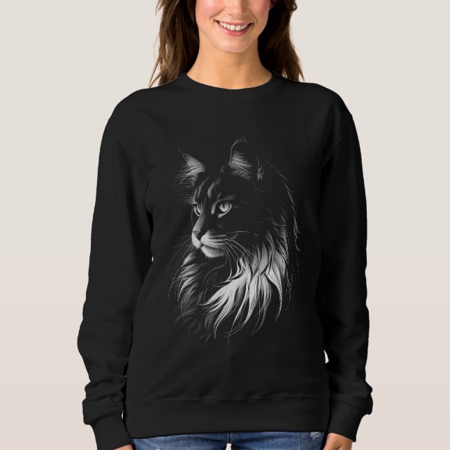 Maine Coon Cat Women's Black Sweatshirt (Devant)