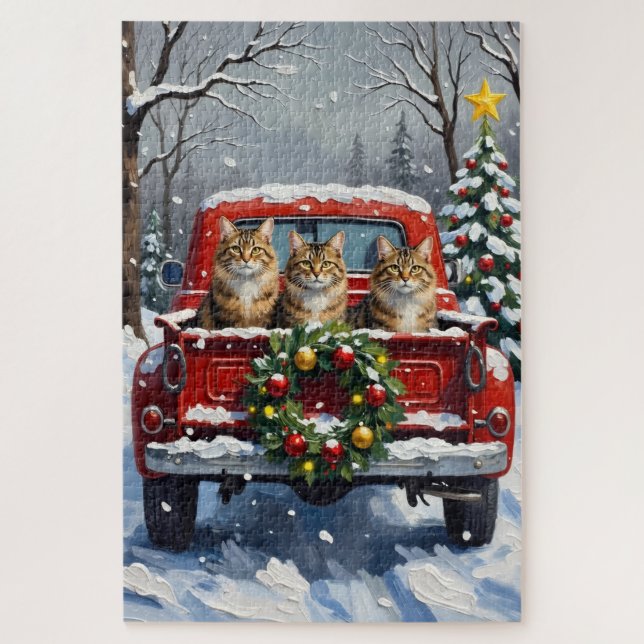 Maine Coon Christmas Red Truck Holiday (Vertikal)
