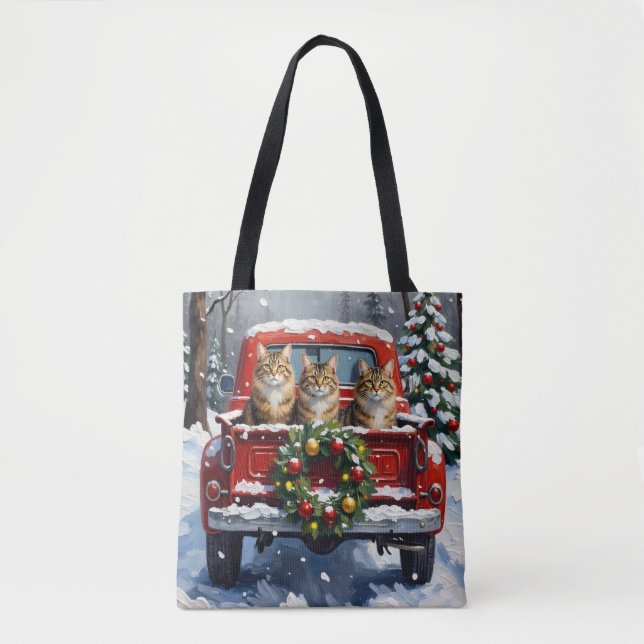 Maine Coon Christmas Red Truck Holiday Tasche (Vorderseite)