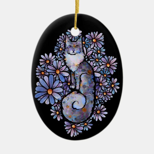 Maine Coon Dilute Calico Cat Lila Keramik Ornament (Vorne)