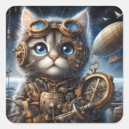 Maine Coon Explorer Quadratischer Aufkleber
