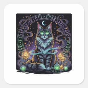 Maine Coon Familiar - Hexs Katzen Halloween Quadratischer Aufkleber