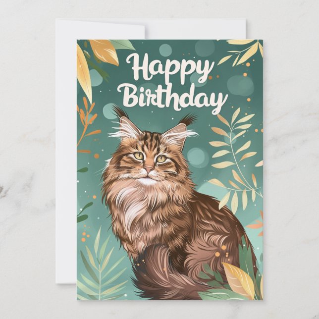 Maine Coon Happy Birthday Feiertagskarte (Vorderseite)