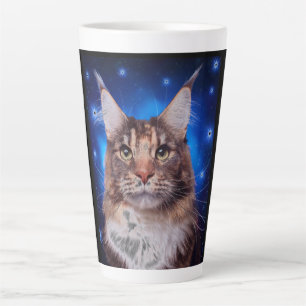 Maine Coon Katze Blau Hintergrund Sterne Milchtasse