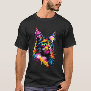 Maine Coon Katze Bunte Regenbogenfarbe Popart Main T-Shirt