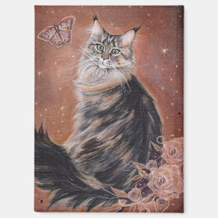 Maine Coon-Katze mit Blumen Kunst von Renee Magnet
