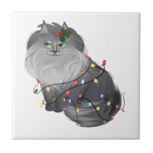 Maine Coon Katze mit Weihnachtsdekorationen Fliese