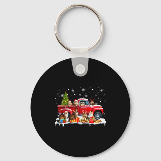 Maine Coon Katze Roter LKW Weihnachtsbaum Santa Hä Schlüsselanhänger (Vorderseite)