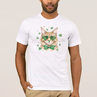 Maine Coon Katze St. Patrick's Day Shamrock Brille T-Shirt