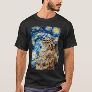 Maine Coon Katze Sternennacht-Gemälde T-Shirt