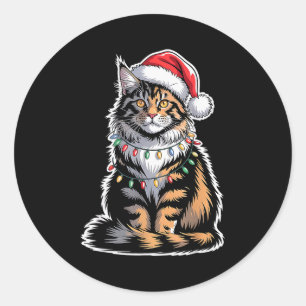 Maine Coon Katze Weihnachten Xmas Kätzchen Kitty L Runder Aufkleber