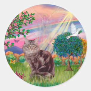 Maine Coon Katze - Wolkenengel Runder Aufkleber